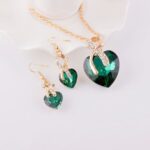 Berrykey Women's Heart Necklace + Earrings - 2 Pieces Green